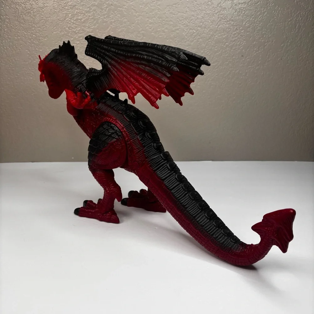 Red Black Dragon Battery Op. Toy Walks Lights Sound Head/Wings Move Tested Works